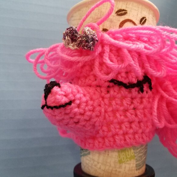 Handmade Crochet Poodle Puppy Dogs  PINK Cup Cozy - Picture 5 of 5